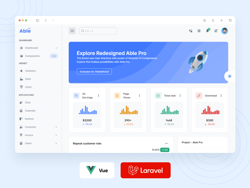 Able Pro Vue Laravel Admin Dashboard Template